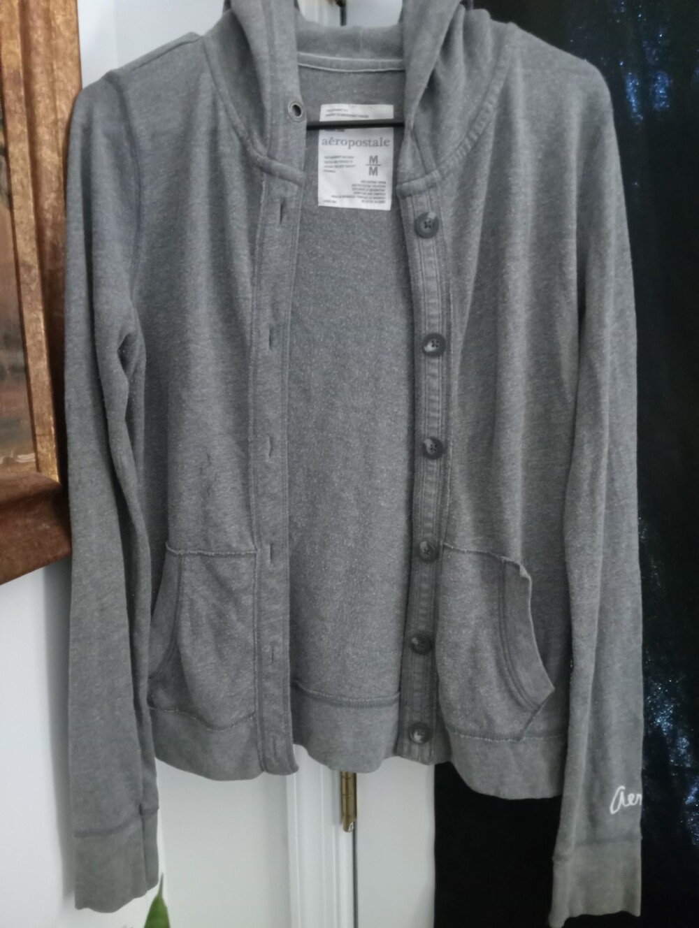 Gray Aeropostale Button-Up Cardigan With Hood